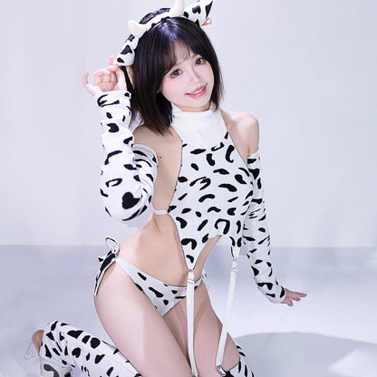 セクシー牛柄童貞殺すニットセーターコスプレ ガーターストッキング カチューシャ付き【BOLOLI】