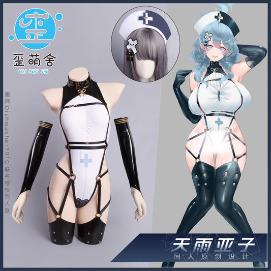 ブルーアーカイブ 天雨アコ セクシーなエナメルナース風レオタードコスプレ【歪萌舍】