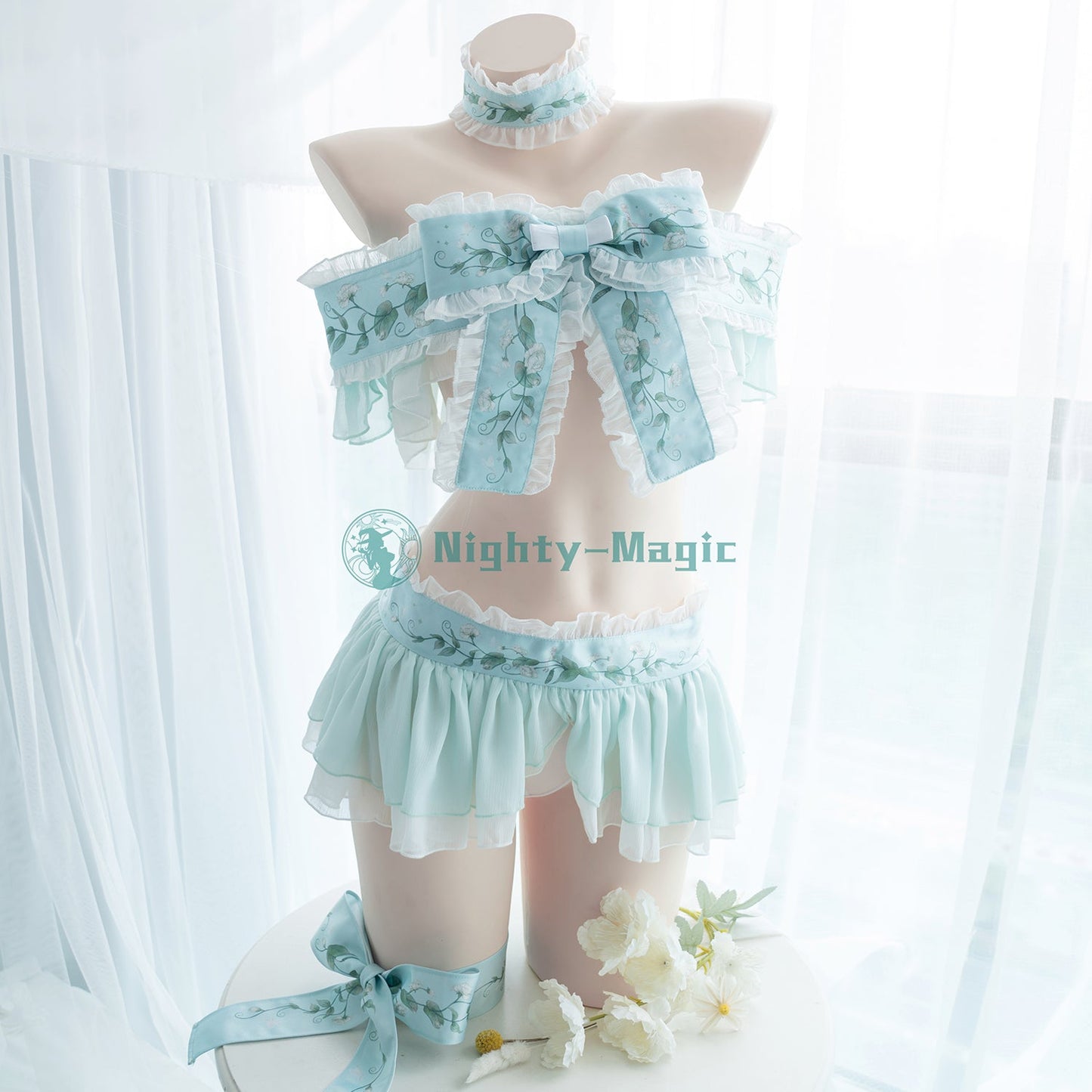 エンドウ豆の上に寝たお姫様 ロリター風水色セパレートランジェリーセット【晩安魔法】