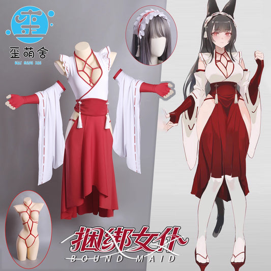Chowbieデザイン レザー束縛ハーネスインナーの和装巫女風コスプレ【歪萌舍】