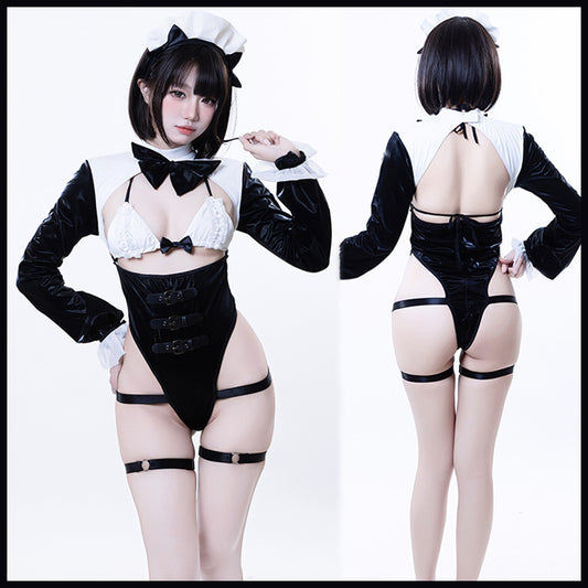 バストオープンハイレグレオタード メイドコスプレ【BOLOLI】