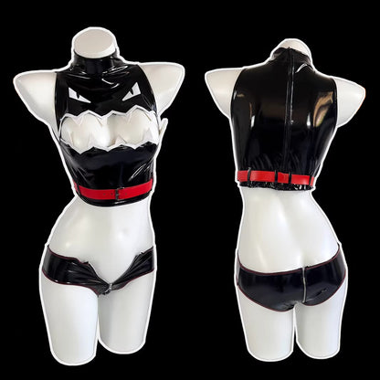 フロントオープンがセクシーな艶やかなエナメル小悪魔コスプレ【里世界】