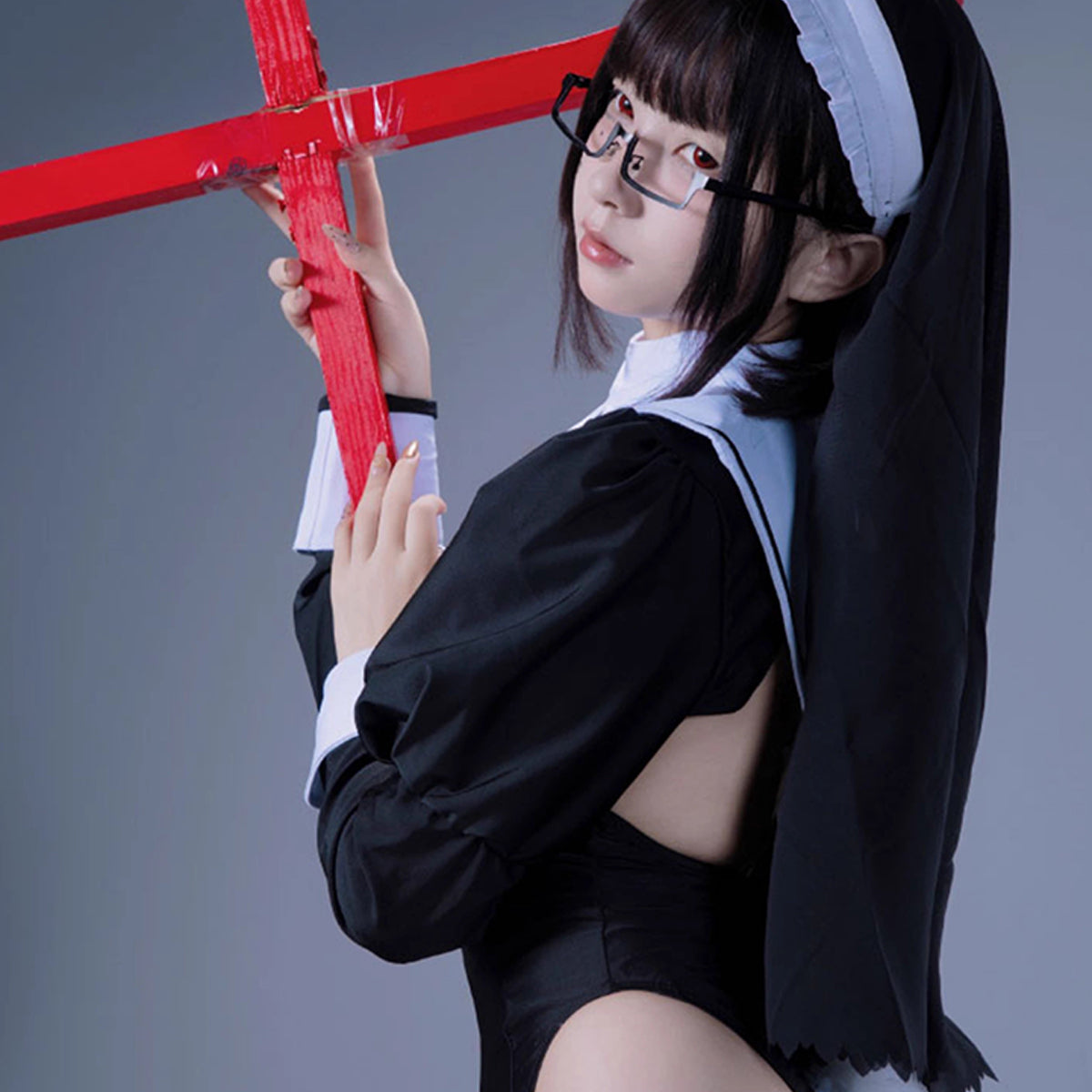 ハイレグレオタードシスター風コスプレ お尻尾付き修道女コスプレ【歪萌舍】