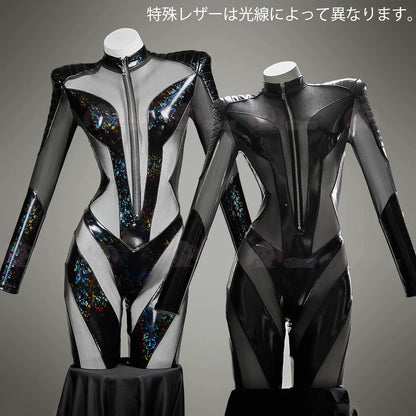 幻想的な輝きを放つ透け感メッシュを融合したサイバー風スキンスーツ【Bbunny】