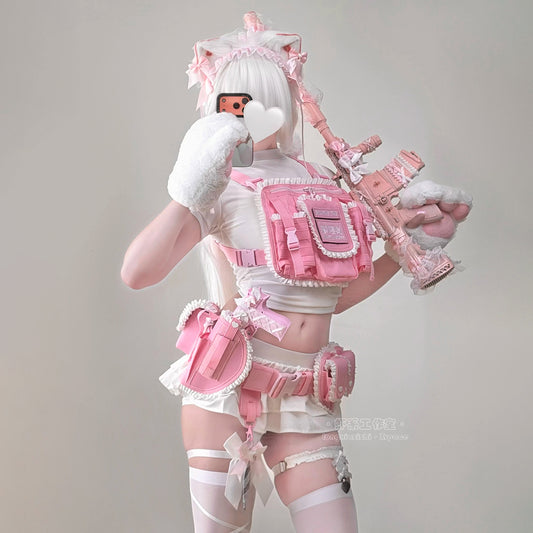 【猫娘機動隊】ピンクの戦術美少女に変身！多機能チェストリグ＆タクティカルギア12点セット【エビスタジオ】
