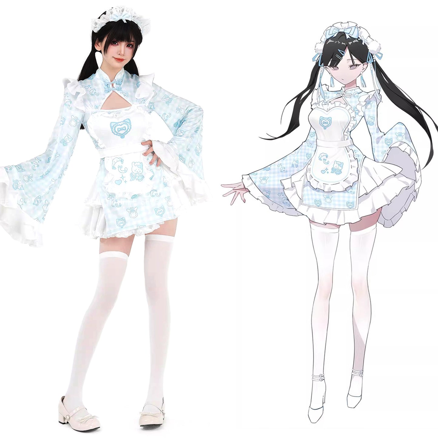 水色 中華ロリータ メイド服 華ロリ コスプレ 清楚 エロ可愛い