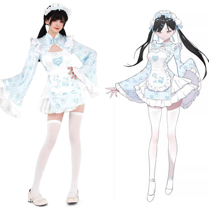 水色 中華ロリータ メイド服 華ロリ コスプレ 清楚 エロ可愛い