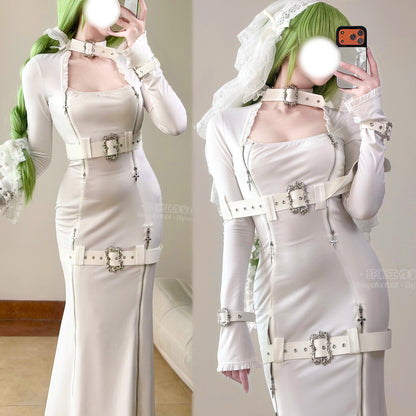 純白レザーとハードな拘束シスターコスプレ ベール付 背徳花嫁【エビスタジオ】