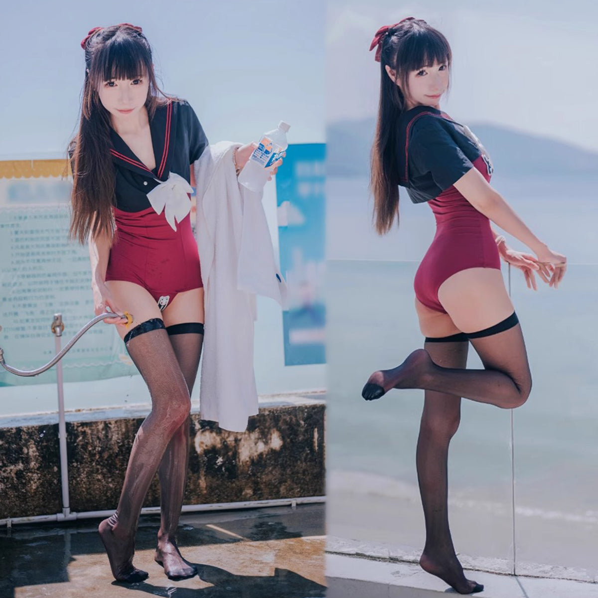 かわいいナツメレッドのセーラー風水着レオタード【得体社】
