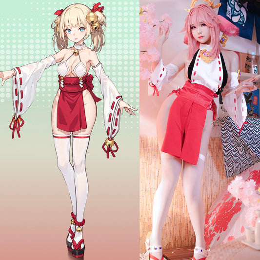 セクシーで妖艶な白赤の巫女風コスプレ 和風みこコスプレ 【TANG YUAN】