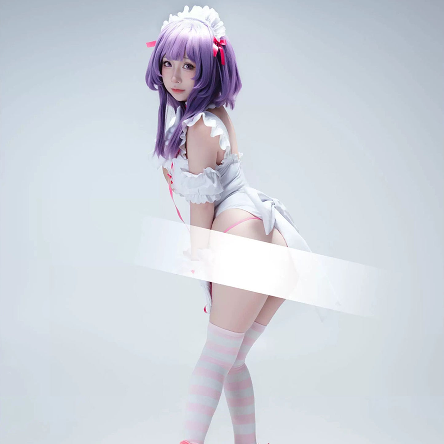 【予約】病みかわセクシー地雷系ハイレグメイドレオタードコスプレ7点セット ホワイト 地雷メイド【歪萌舍】