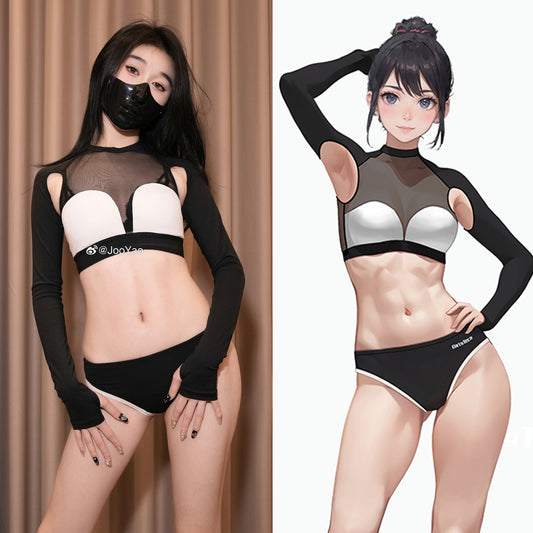 脇下が露になった長袖セクシースポーツウェア ブラック【得体社】