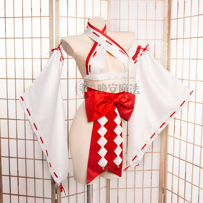 神聖な白と赤に包まれた極限の露出セクシー巫女コスプレ【晩安魔法】