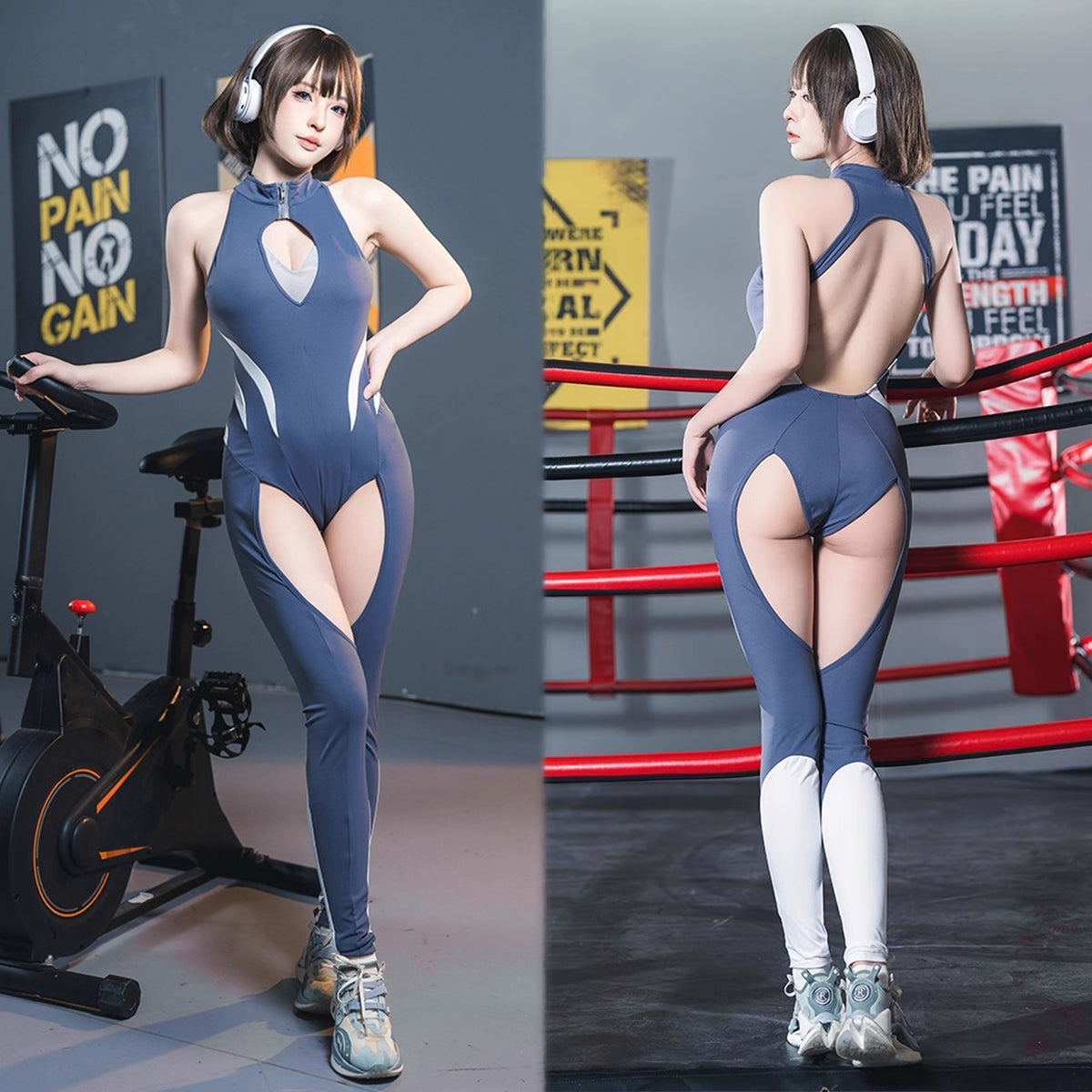 内股が露になったオールインワンセクシーヨガウェア スポーツウェア【得体社】