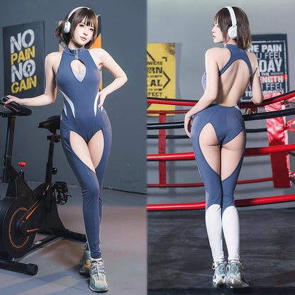 内股が露になったオールインワンセクシーヨガウェア スポーツウェア【得体社】