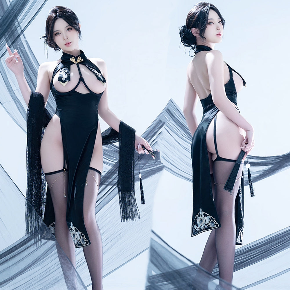 オープンバストセクシーハイレグツヤなしエナメルチャイナコスプレ【MoliTEA】