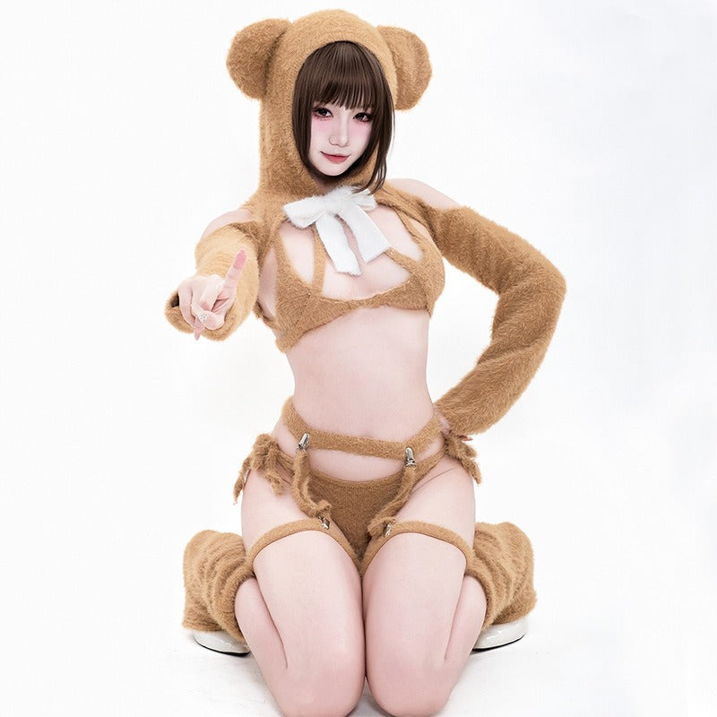 可愛いもこもこくまガールファービキニコスプレ 茶色 ベアガール 【BOLOLI】