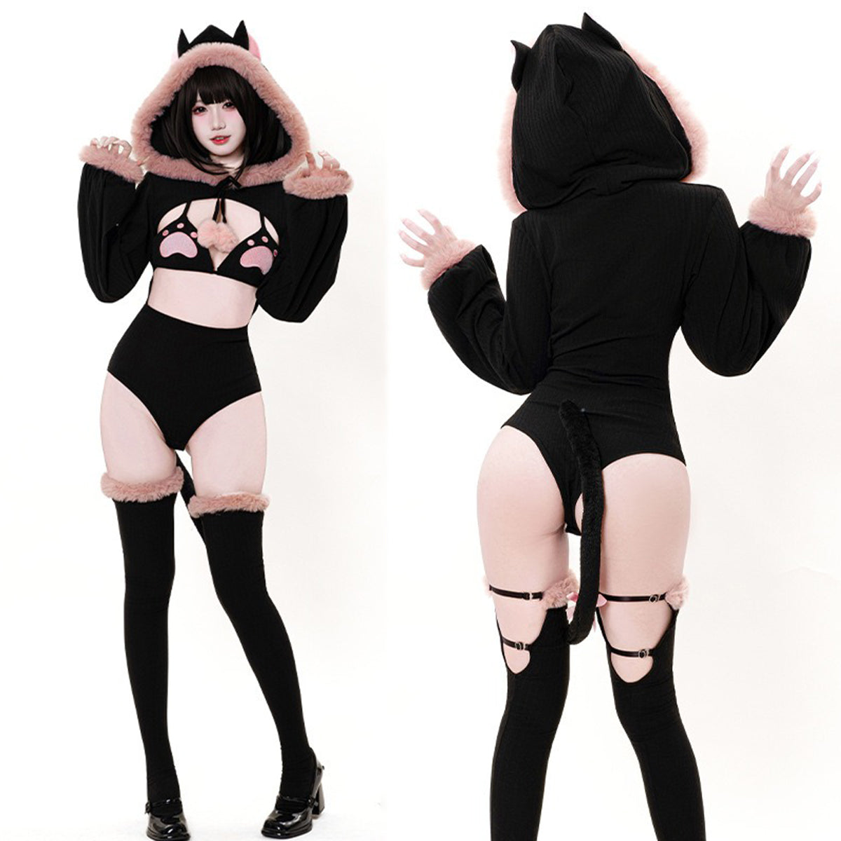 小悪魔ブラックふわもこがキュートでセクシーなレオタードビキニコスチューム【BOLOLI】