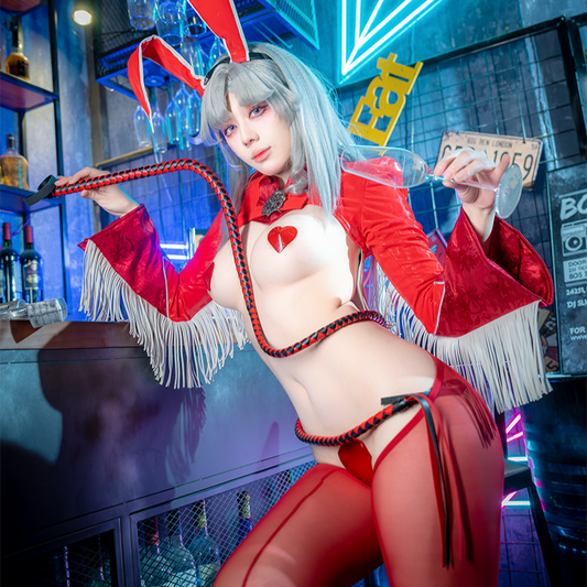 官能的な赤の過激セクシー逆バニーコスプレ5点セット【得体社】