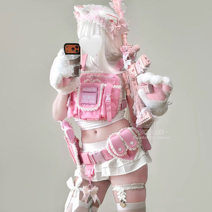 【猫娘機動隊】ピンクの戦術美少女に変身！多機能チェストリグ＆タクティカルギア12点セット【エビスタジオ】