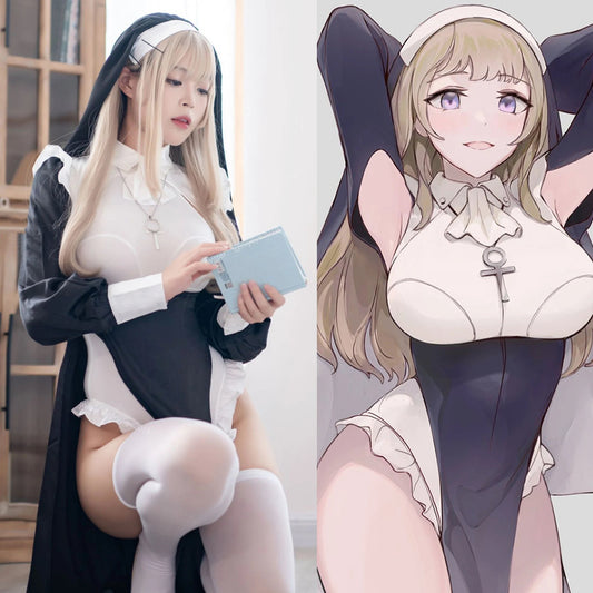【2025年新バージョン】深めスリットセクシーレオタードシスターコスプレ 修道女コスプレ【火華家】