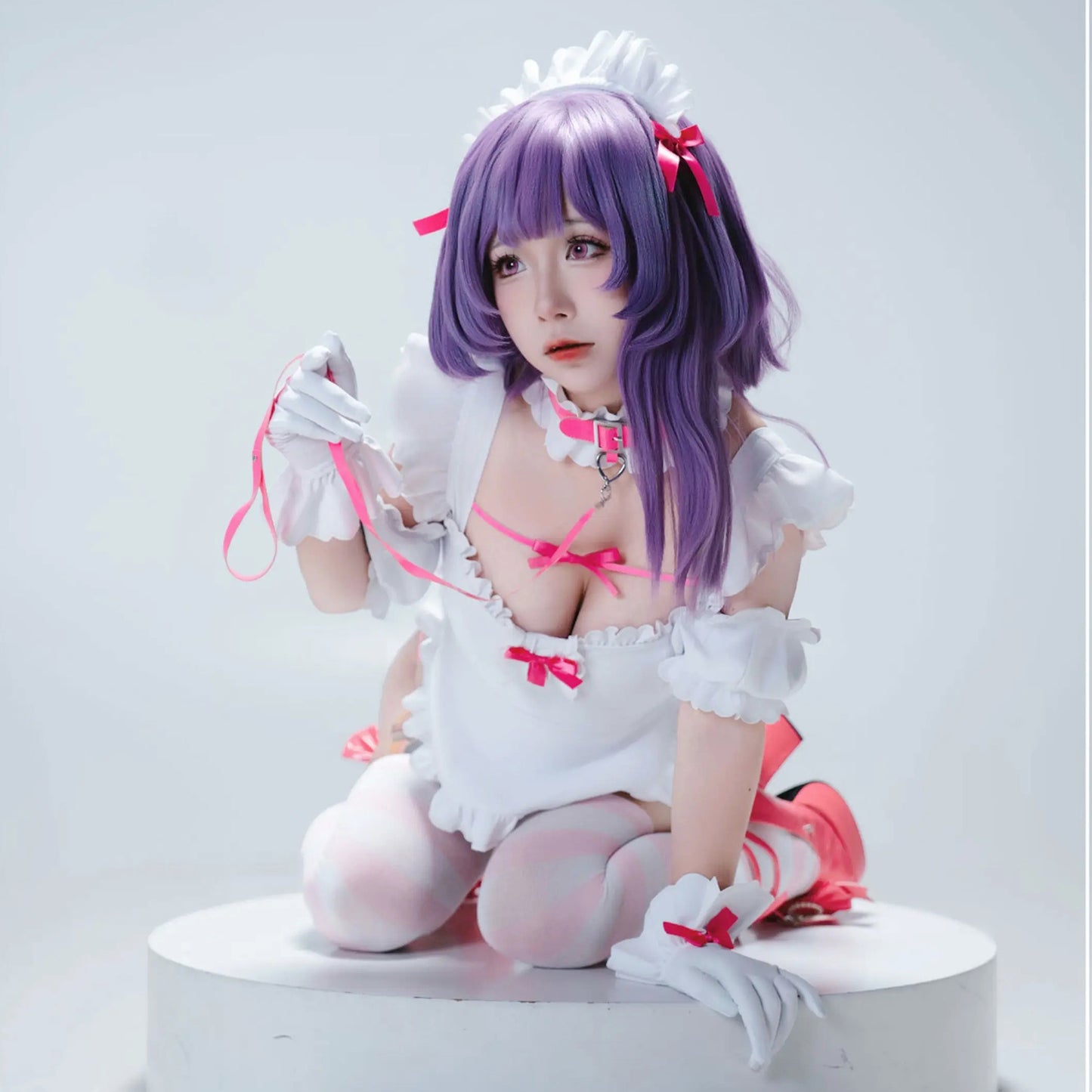 【予約】病みかわセクシー地雷系ハイレグメイドレオタードコスプレ7点セット ホワイト 地雷メイド【歪萌舍】