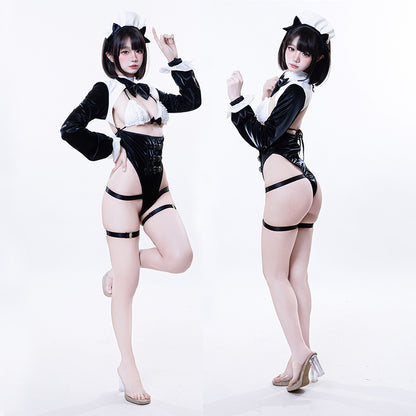 バストオープンハイレグレオタード メイドコスプレ【BOLOLI】