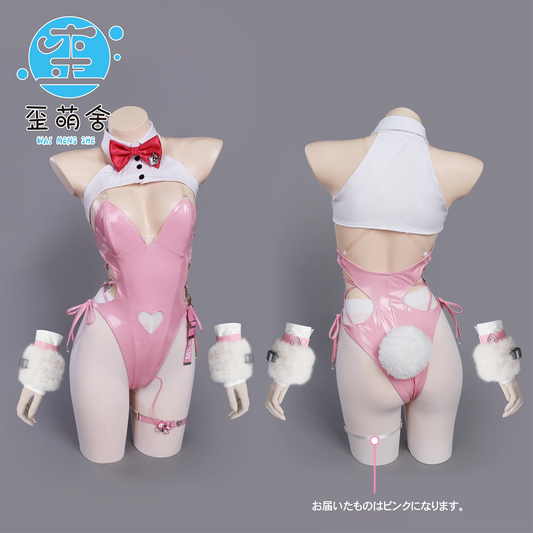 【予約】NIKKE ミルクブルーミングバニーコスプレ 可愛いピンクエナメルハイレグバニーガール【歪萌舍】