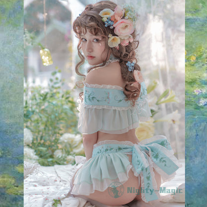 エンドウ豆の上に寝たお姫様 ロリター風水色セパレートランジェリーセット【晩安魔法】