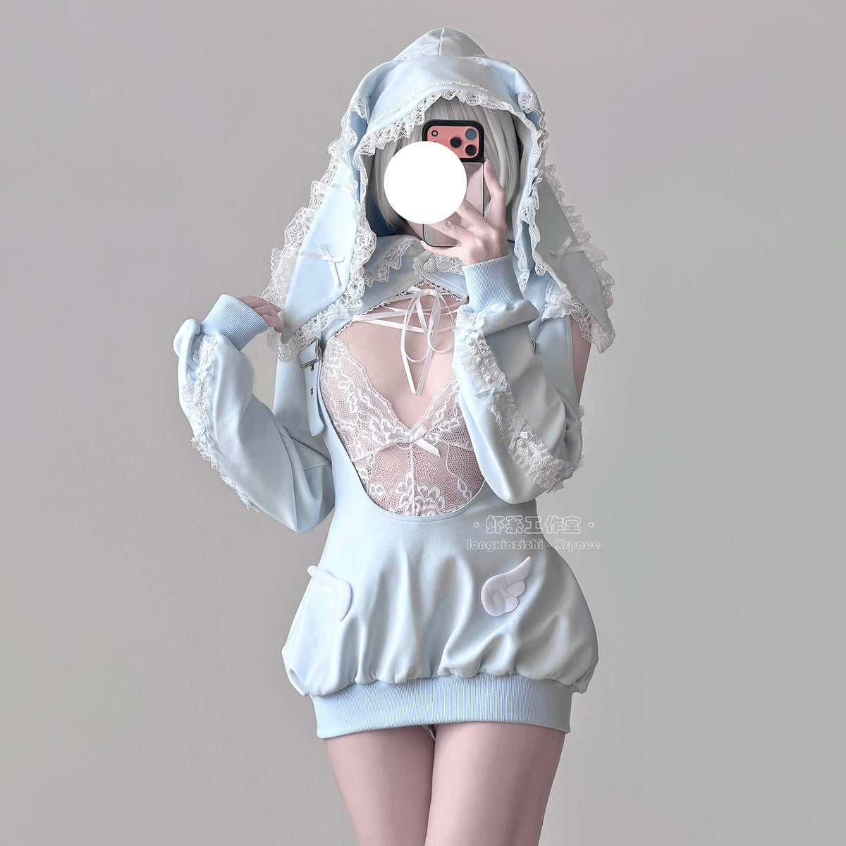 あざと可愛い水色うさ耳ボレロ付きのサスペンダースカート豪華5点セット【エビスタジオ】