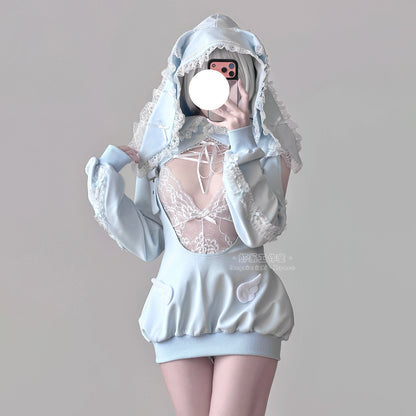 あざと可愛い水色うさ耳ボレロ付きのサスペンダースカート豪華5点セット【エビスタジオ】