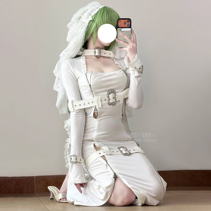 純白レザーとハードな拘束シスターコスプレ ベール付 背徳花嫁【エビスタジオ】