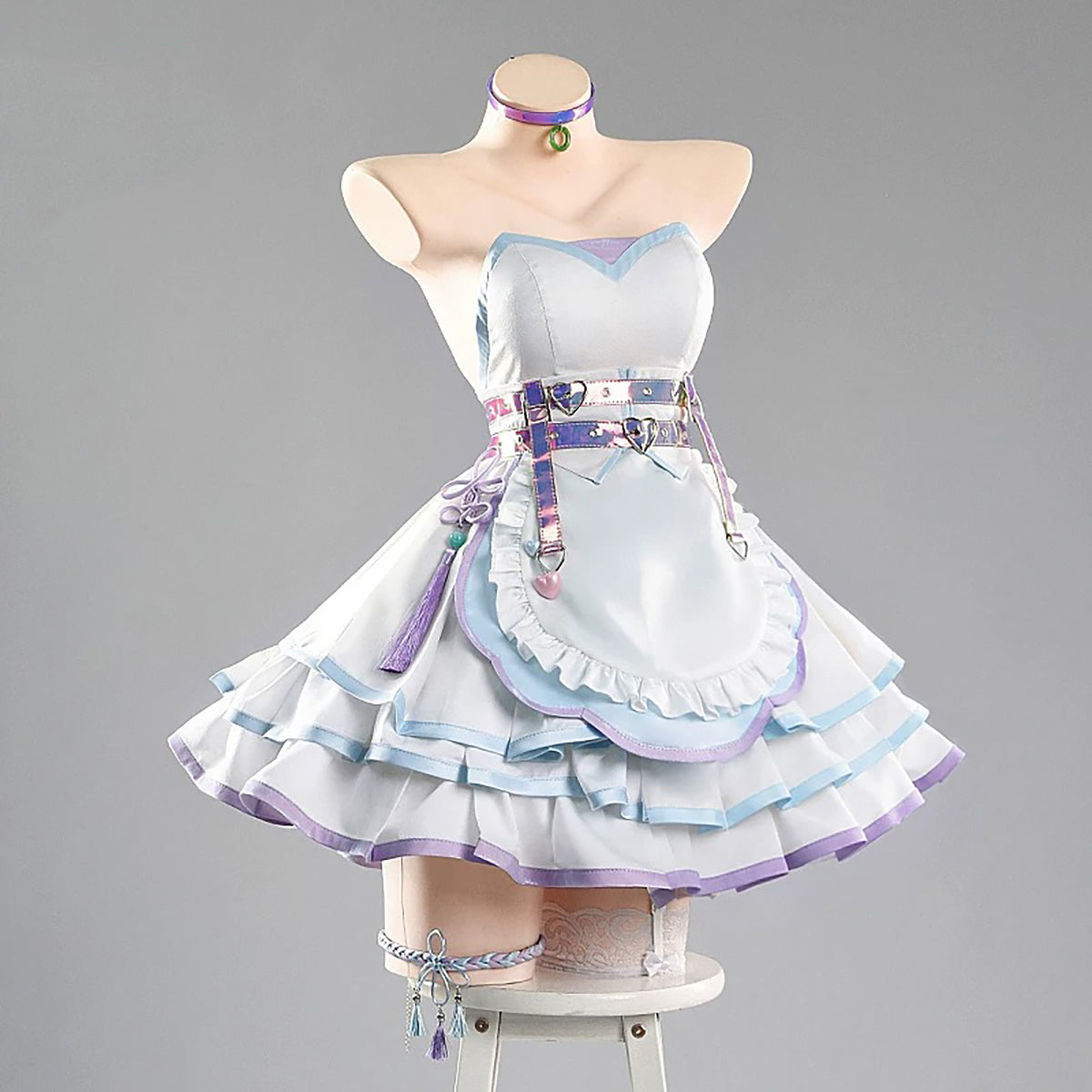ブルアカ 竜華キサキ風 中華ロリィタ コスプレ 改良チャイナドレス 淡い水色 フリルスカート