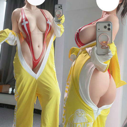 NIKKE エグレコスプレ 黄色ダボダボつなぎ×下乳全開の極小水着【火華家】
