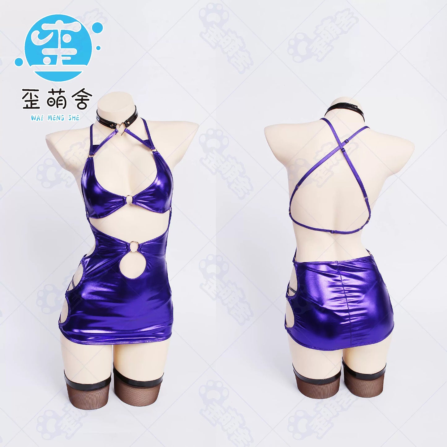 電波ちゃん2.0 パープルエナメル コスプレ 左藤空気風 ドパミンカラー ミニ丈ワンピ ツヤツヤ