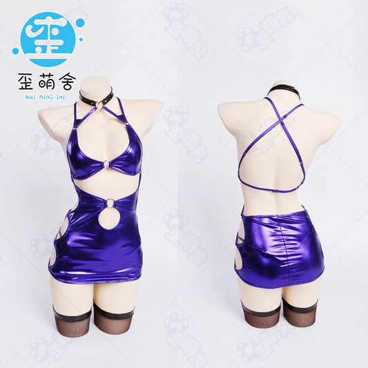 電波ちゃん2.0 パープルエナメル コスプレ 左藤空気風 ドパミンカラー ミニ丈ワンピ ツヤツヤ