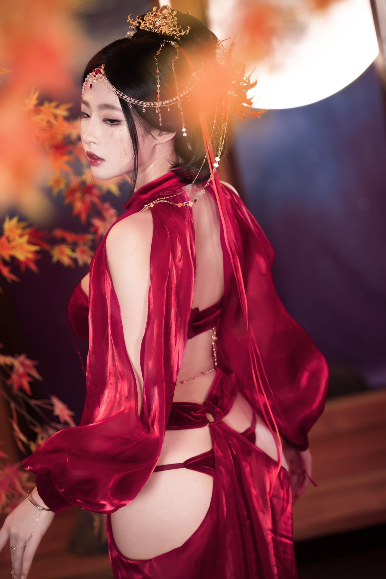 セクシーエキゾチック踊り子風ワインレッドドレスコスプレ【MoliTEA】