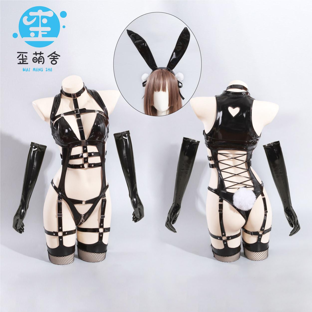 大胆でセクシーなエナメル束縛バニーガールコスプレ【歪萌舍】