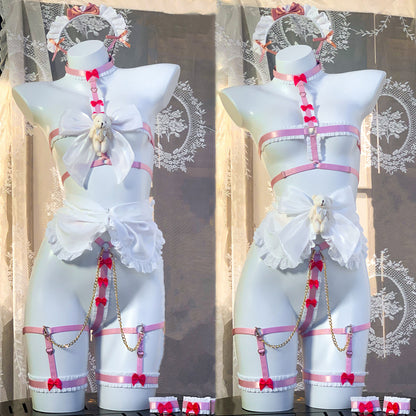 透け透けでエッチ可愛いくまハーネスメイドコスプレ ピンク【エビスタジオ】