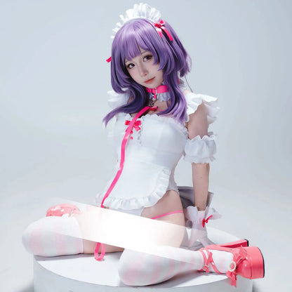 【予約】病みかわセクシー地雷系ハイレグメイドレオタードコスプレ7点セット ホワイト 地雷メイド【歪萌舍】