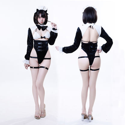 バストオープンハイレグレオタード メイドコスプレ【BOLOLI】