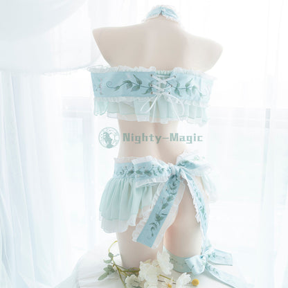 エンドウ豆の上に寝たお姫様 ロリター風水色セパレートランジェリーセット【晩安魔法】