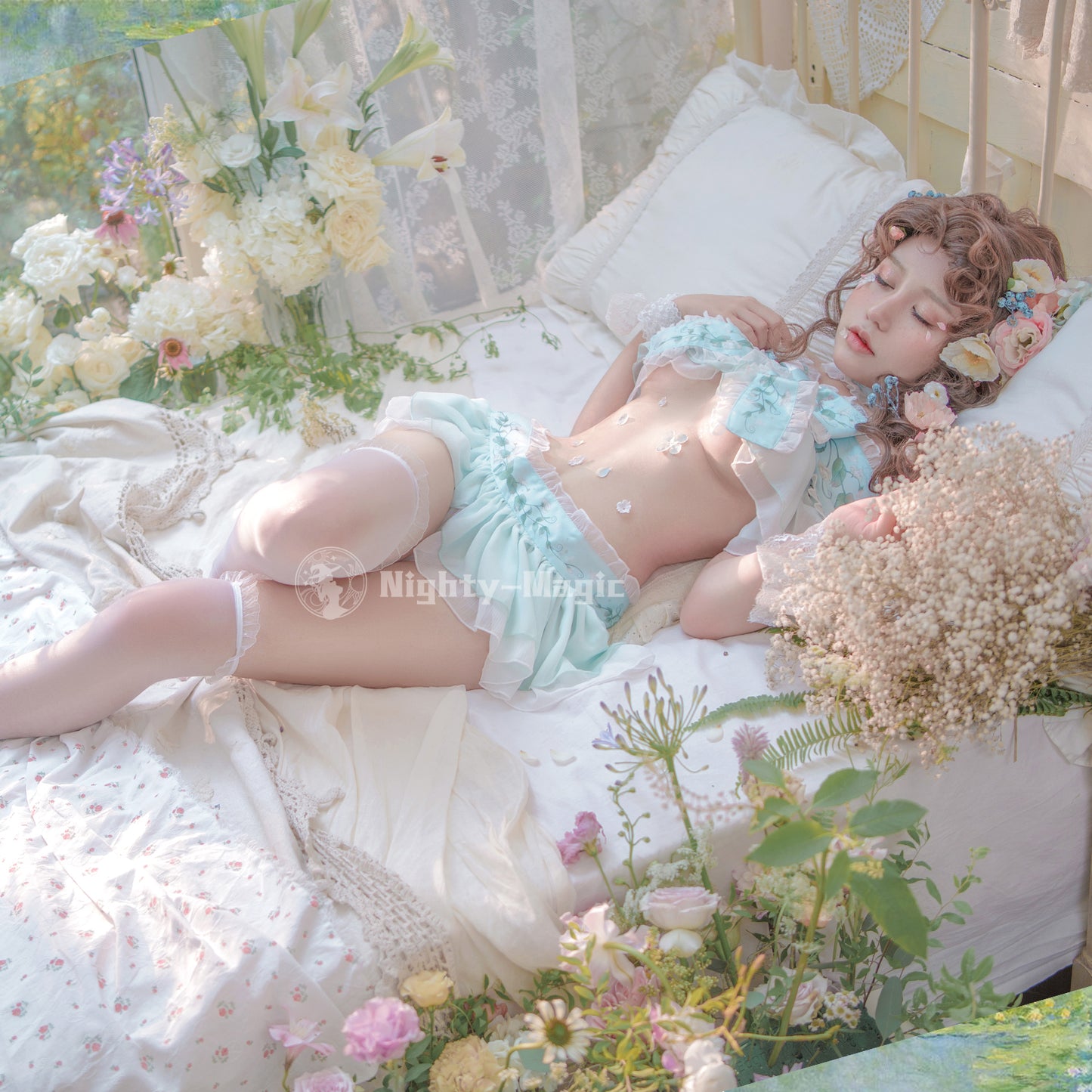 エンドウ豆の上に寝たお姫様 ロリター風水色セパレートランジェリーセット【晩安魔法】