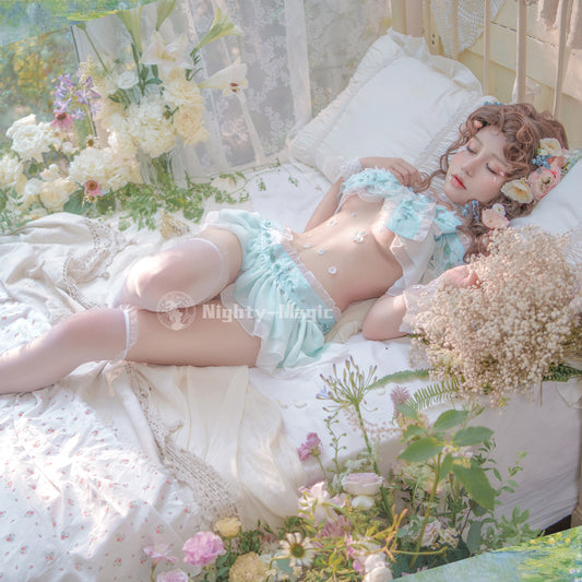エンドウ豆の上に寝たお姫様 ロリター風水色セパレートランジェリーセット【晩安魔法】
