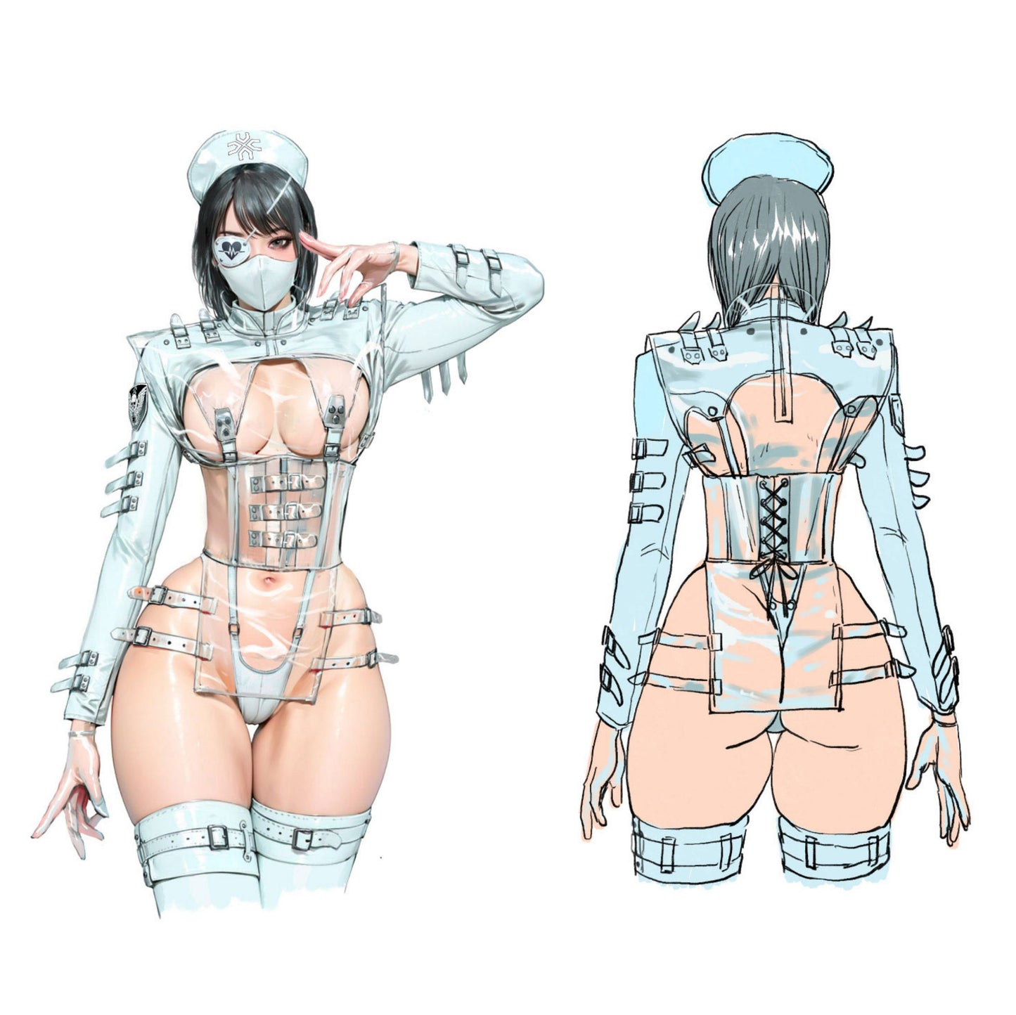 黒暗王朝 ホワイトエナメルセクシーナースコスプレ クリアコルセット付き【歪萌舍】