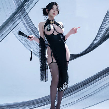 オープンバストセクシーハイレグツヤなしエナメルチャイナコスプレ【MoliTEA】