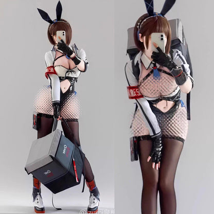 デリバリーバニーガールコスプレ エナメルハイレグレオタードバニー【歪萌舍】