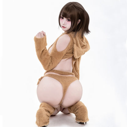 可愛いもこもこくまガールファービキニコスプレ 茶色 ベアガール 【BOLOLI】
