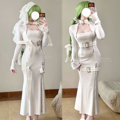 純白レザーとハードな拘束シスターコスプレ ベール付 背徳花嫁【エビスタジオ】