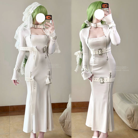 純白レザーとハードな拘束シスターコスプレ ベール付 背徳花嫁【エビスタジオ】